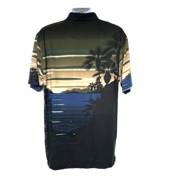 Vintage Tabasco Polo Shirt Hot Sauce All Over Print Ocean Sunset XL Blue Green - Picture 5 of 7